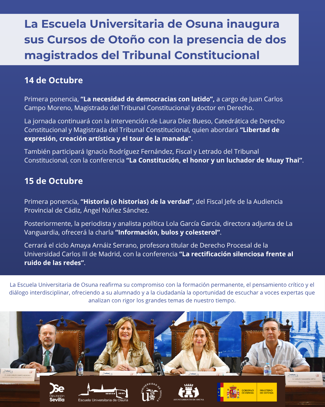 La Escuela Universitaria de Osuna inaugura sus Cursos de Otoño con la presencia de dos magistrados del Tribunal Constitucional